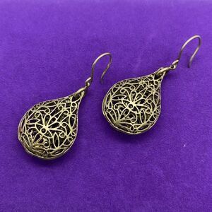 💛 Gold Plated Vintage Filigree Tear Drop Earrings